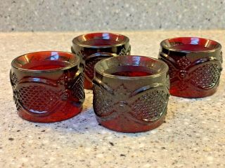 Avon Cape Cod Ruby Red Set Of 4 Napkin Rings Glass Rare Dinnerware Euc
