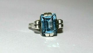 Antique Art Deco Sterling Silver Blue Gemstone Ring.  Size N.