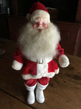 Vintage Santa Claus Plush Doll Stuffed W/ Plastic Face & Boots 14” Rare