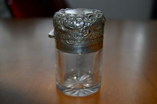 Antique Solid Silver Topped Scent / Perfume Bottle Birmingham C1901