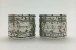 Magnificent Antique Pair Sterling Silver Napkin Rings Silver Wedding Je Af Henry