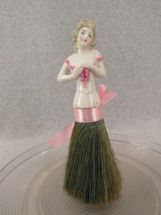 Antique German Porcelain Half Doll Lady Figurine Whisk Broom Vanity Brush 8702