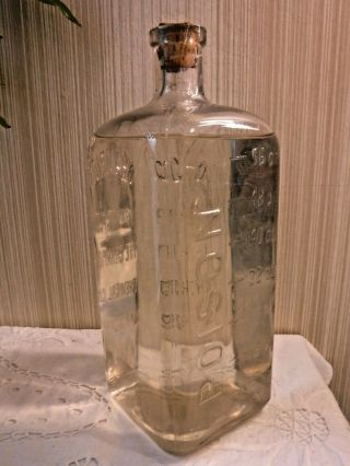 Antique Champion Glass Embalming Fluid Clear Embossed Bottle W Cork Top
