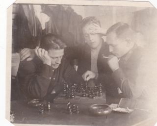 1932 Handsome Men Playing Chess Smoking Guys Russian Antique Photo Gay Interest