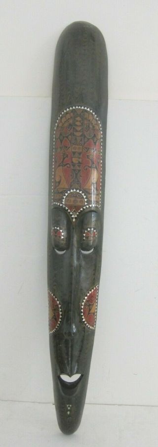 2 Vintage Hand Carved Painted Tribal Wood Mask Sculpture Wall Hanging Brown 38 "