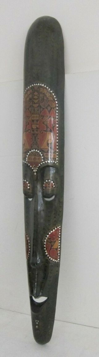 2 Vintage Hand Carved Painted Tribal Wood Mask Sculpture Wall Hanging Brown 38 