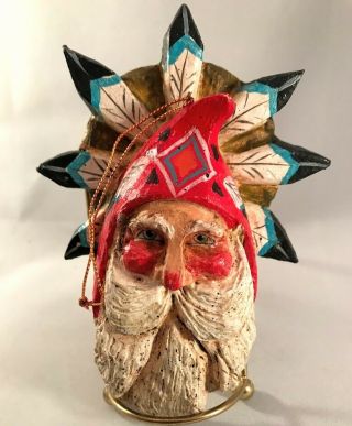 Rare House Of Hatten Santa Christmas Ornament Native American Feather Headdress