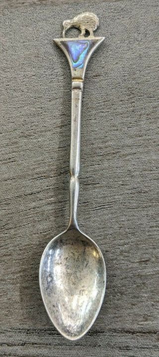 Vintage Mother Of Pearl Sterling Silver Zealand Kiwi Bird Souvenir Spoon
