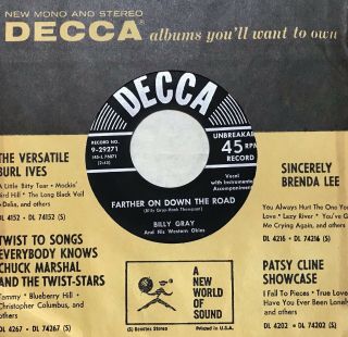 Rare Bopper C&w 45 Billy Gray & Okies Farther On Down The Road Vg,
