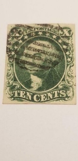 Rare George Washington 10 Cent Green Imperforate Stamp 1851 - 56