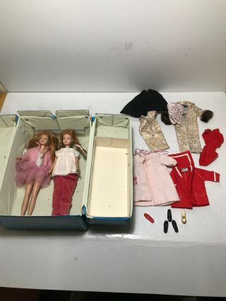 Vintage 1964 Mattel Barbie Skipper Doll Case Blue Carrying Case With Two Dolls
