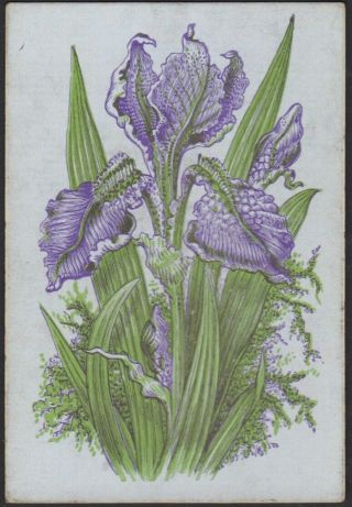 Playing Cards Single Card Old Antique Wide Square Corner Purple Flowers Picture