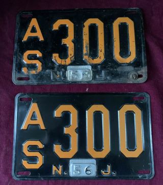 Matched Antique Vintage 1956 Jersey Nj License Plates As 300