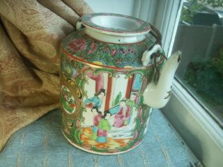 Old Antique Chinese Famille Rose Enamel Porcelain Teapot C.  1880 China Tea Pot