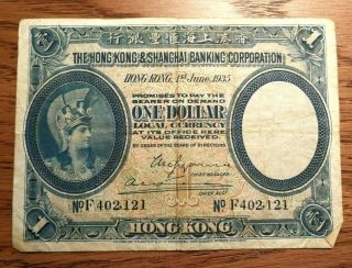 The Hong Kong & Shanghai Banking Corporation Hsbc June 1935 One Dollar Rare