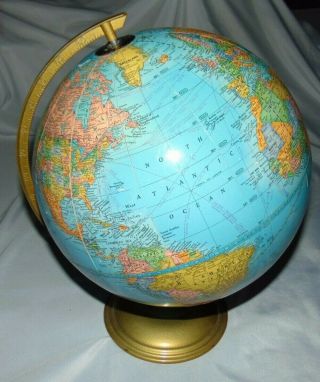 Vintage Crams Imperial 12 " World Globe With Goldtone Metal Base