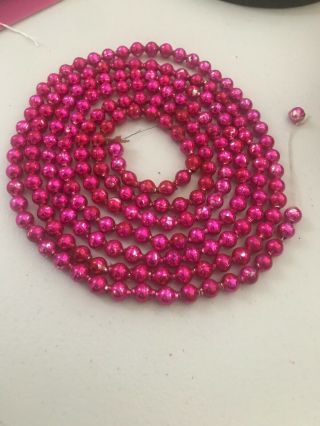 110” Antique Sweet Christmas Pink Mercury Glass Garland 3/8” Beads