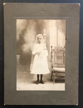 Antique 1890’s Young Girls First Communion Cabinet Card Photo,  Beaver Falls,  Pa