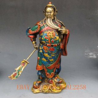 9.  2 Inch Brass Cloisonne Handwork Carved Statue - Guan Gong W Qianlong Marks