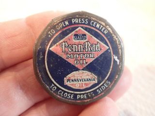 Antique Penn Rad Motor Oil Tin Can Push On Cap With Seal Rare Find