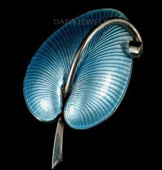 Rare Vb Volmer Bahner Sterling Silver & Blue Enamel Leaf Pin Brooch Denmark