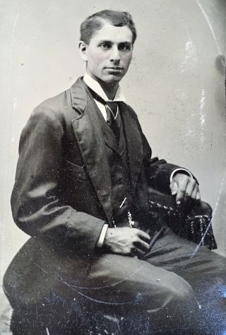 Antique American Elegant Handsome Young Man Seated Tintype Photo