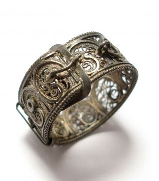 Unusual Antique Victorian Silver Filigree Buckle Ring