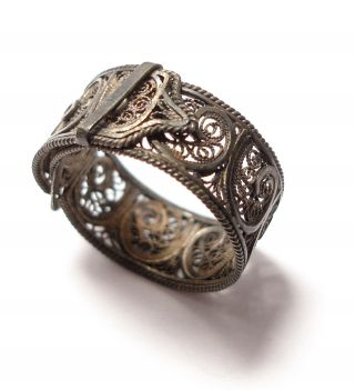 unusual antique Victorian silver filigree buckle ring 3