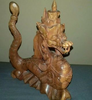 8.  3 " Chinese Hand Carved Wood Wooden Dragon Statue Figure Ornament