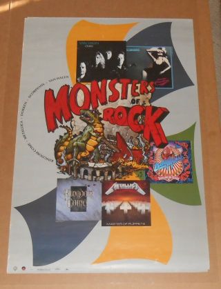 Monsters Of Rock 1988 Poster Van Halen Scorpions Metallica Kingdom Rare 35x23