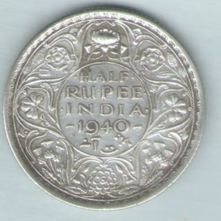 British India - 1940 - George Vi 1/2 Rupee Silver Coin Ex - Rare Coin