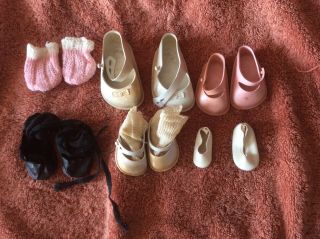 Vintage Doll Shoes,  Booties (4 Pairs,  4 Singles) And Socks (2 Pairs)