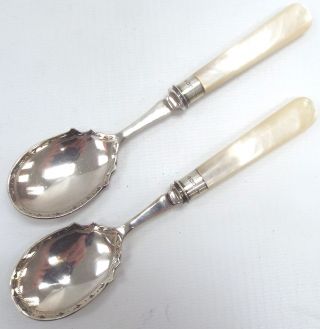 2x Antique Solid Silver & Mother Of Pearl Sheffield,  1921 Teaspoons - P33