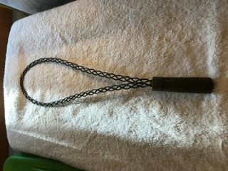 Antique Primitive Rug Beater Braided Metal With Wood Handle And Real