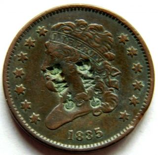 Rare 1835 Counterstamped Half Cent 