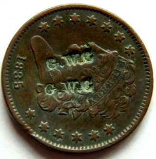 RARE 1835 COUNTERSTAMPED HALF CENT ' G.  W.  C.  ' BRUNK 15485 ONLY 6 KNOWN TO EXIST 2