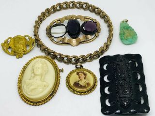 Antique Victorian Gilt Metal Rolled Gold Cameo Peking Glass Joblot Jewellery