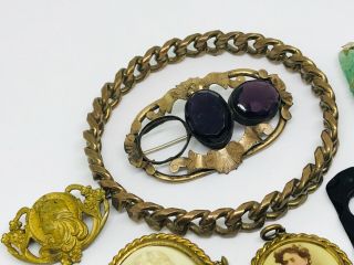 Antique Victorian gilt metal rolled gold cameo peking glass joblot jewellery 2