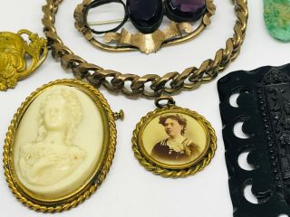 Antique Victorian gilt metal rolled gold cameo peking glass joblot jewellery 3