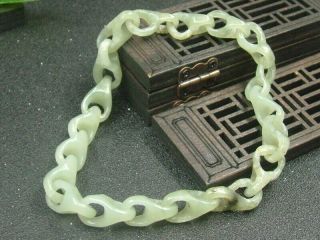 Antique Chinese Celadon Nephrite Hetian Jade Concentric Button Bangle Bracelet