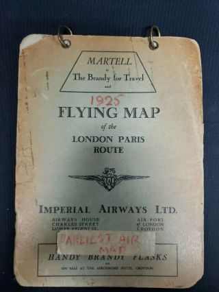 Very Rare Imperial Airways Flying Map London Paris Route 1925 With Advertising