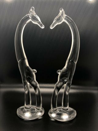 Vintage Heisey Glass Giraffe Rare Set Of 2 - 11 Inches Tall