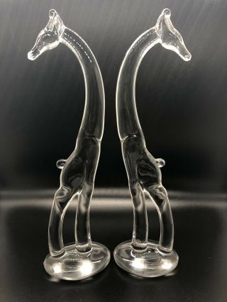 VINTAGE HEISEY GLASS GIRAFFE RARE SET OF 2 - 11 INCHES TALL 2
