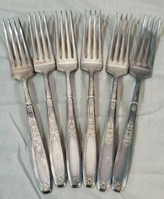 Vtg Set Of 6 1847 Rogers Bros Silver Plated Ambassador 7 3/4 " Dinner Forks
