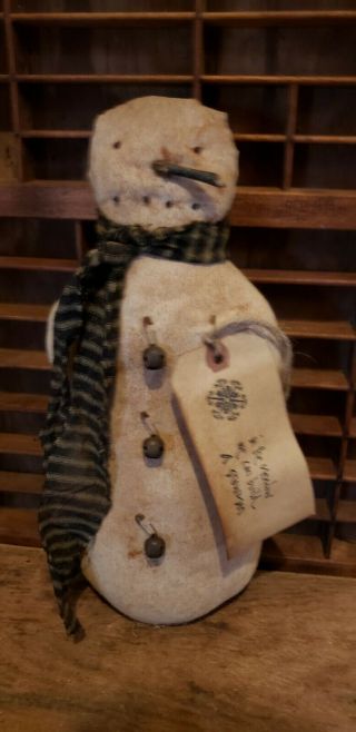 Primitive Snowman Standing Doll 12 " Tall,  Folk Art Christmas