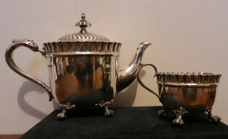 Antique Walker And Hall Silver Plate Bachelor Teapot & Jug Claw And Ball Feet