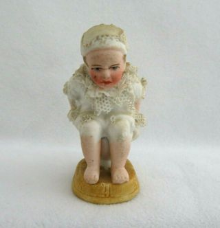 Antique German Bisque Porcelain Miniature " Boy On Potty " As Found