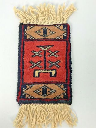 Vintage Woven Wool Dollhouse Rug Aztec Southwest Fringe 10 " X 4 1/4 "