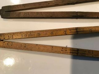 2 Old Vintage Antique Wood Brass Stanley Folding 24” Ruler; No.  27,  No.  61 2