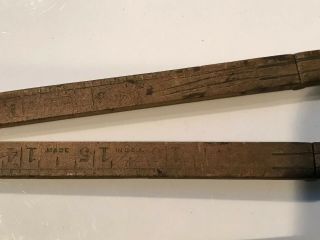 2 Old Vintage Antique Wood Brass Stanley Folding 24” Ruler; No.  27,  No.  61 3